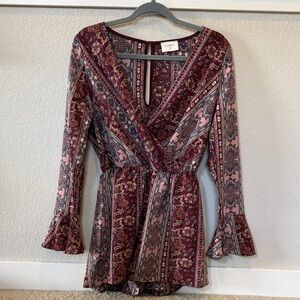 Everly Burgundy and Pink Patterned Jumpsuit